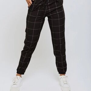 Albion Everywhere Black Windowpane Print Jogger Pants Size L